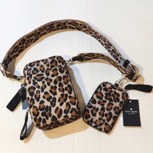 Kate Spade Leopard Phone Crossbody, Lanyard & Guitar Strap in Brown Multi, NWT